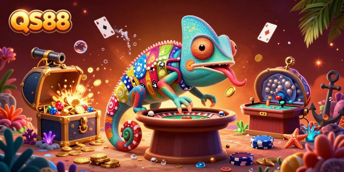 Experience the thrilling excitement of QS88 with a vibrant casino illustration featuring unique characters and dynamic gaming elements.