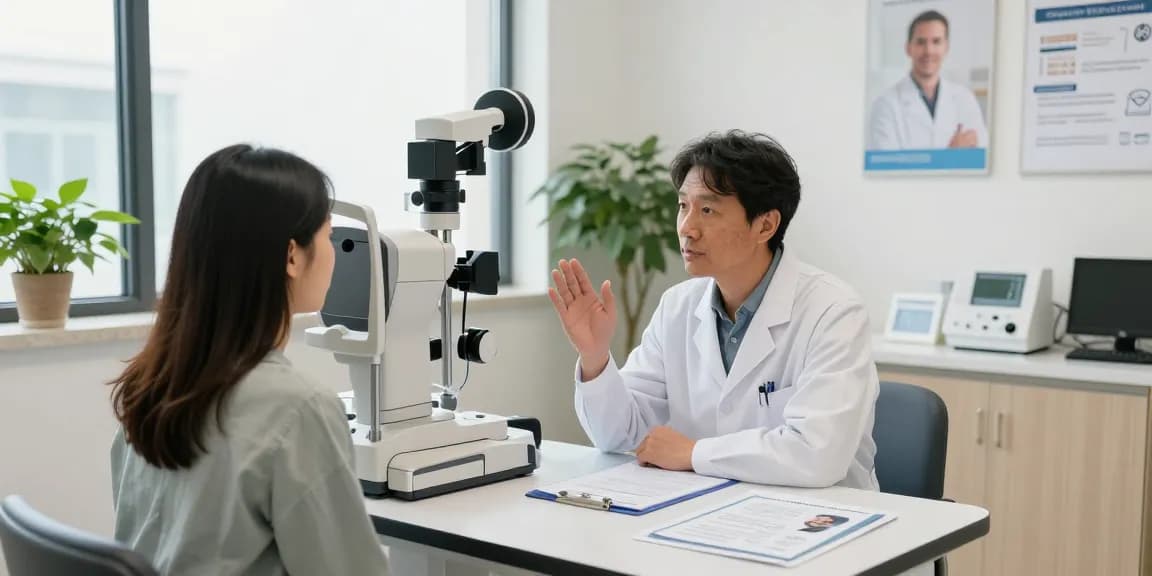 Patient consultation on lasek bródnowski mapa in modern eye care clinic.