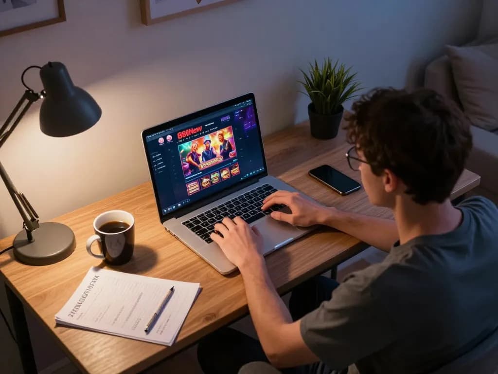 Engaged user enjoys online gaming experience with 888New casino interface on screen.