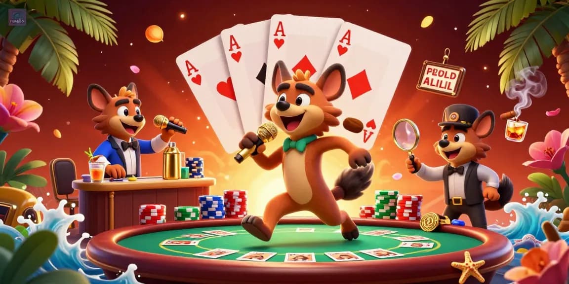 Join the fun at a lively casino scene where a hyena comedian captivates the audience with radio jokes.