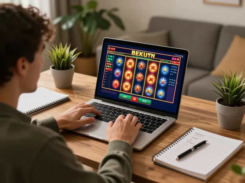 Player enjoying slots at home, showcasing gaming excitement at uu88ae.