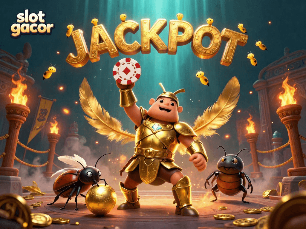 Menangkan jackpot dengan slot gacor bersama karakter unik dalam scene kasino 3D yang energik.