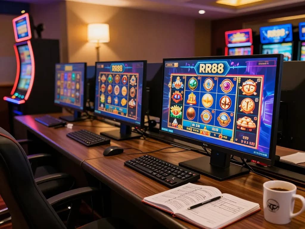 Engaging RR88 online casino gaming setup showing vibrant game interface and cozy atmosphere.