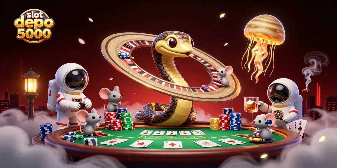 Exciting gameplay action on slot depo 5000 with characters betting on a galactic roulette wheel.
