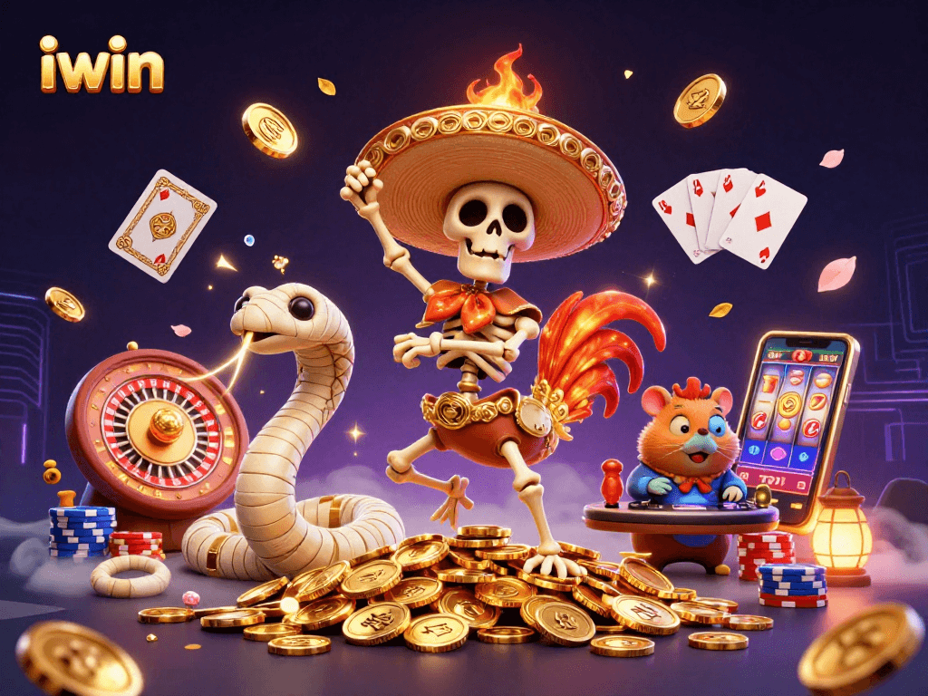 iwin energizes players with vibrant 3D casino action featuring characters and winning elements.