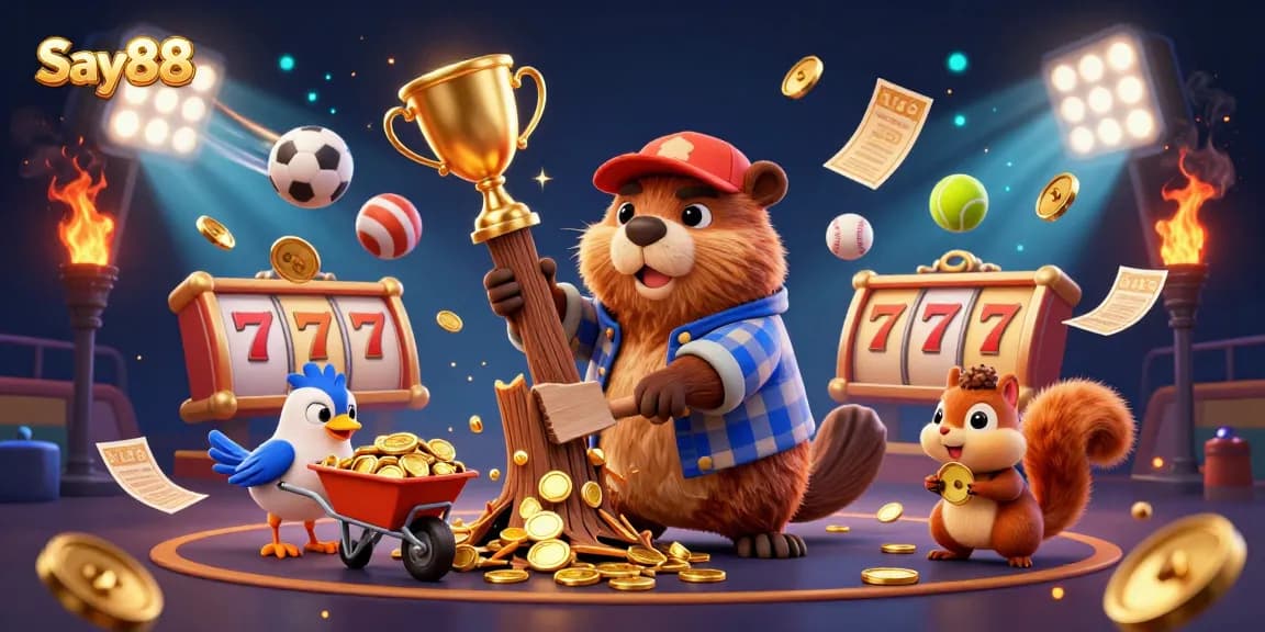Engage with Say88's thrilling golden casino experience featuring animated characters in action.