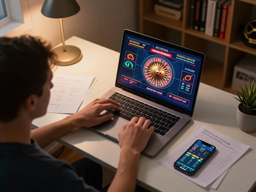 Player engaging in online casino gameplay showcasing SC88 with roulette wheel graphics on laptop screen.