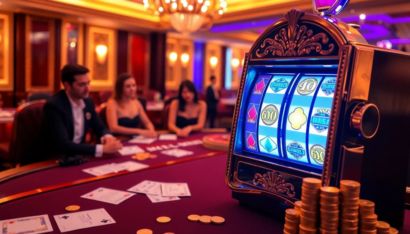Luxury12 premium gaming experience with enthusiastic players at a vibrant casino.