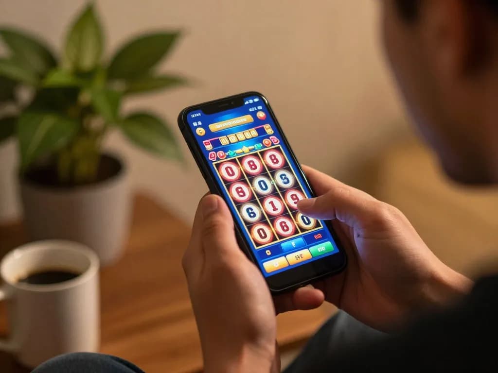 Experience the excitement of online gaming at luck88com through a smartphone with vibrant slots gameplay.