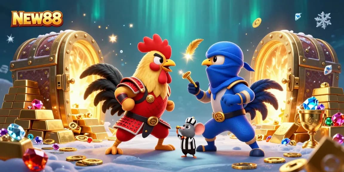 Experience thrilling battles at NEW88 with dynamic rooster fighters and treasures.