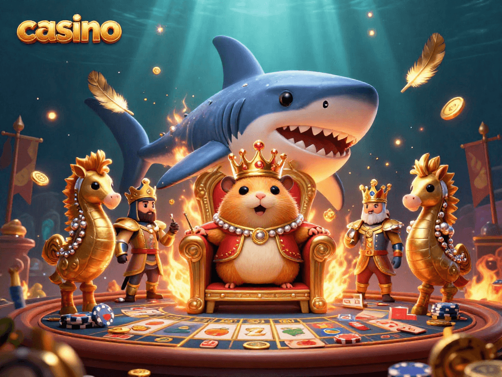 Engage in thrilling casino adventures with a vibrant 3D scene featuring unique characters and dynamic gambling elements.