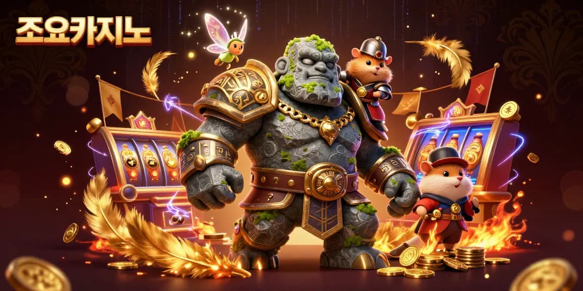 Experience thrilling gaming action at 조이카지노 with a vibrant 3D casino scene brimming with excitement and charm.