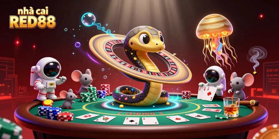Experience betting excitement with nhà cái RED88 in a vibrant cosmic casino scene.
