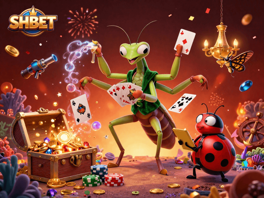 Engage with SHBET's thrilling world of gambling through this vibrant 3D illustration of a lively casino environment.