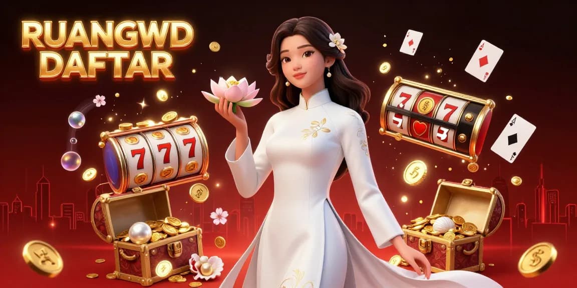 Engage in thrilling gameplay with RUANGWD DAFTAR, showcasing rich casino elements and vibrant characters.