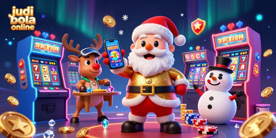 Engage in judi bola online with festive characters enjoying gaming excitement in a vibrant casino