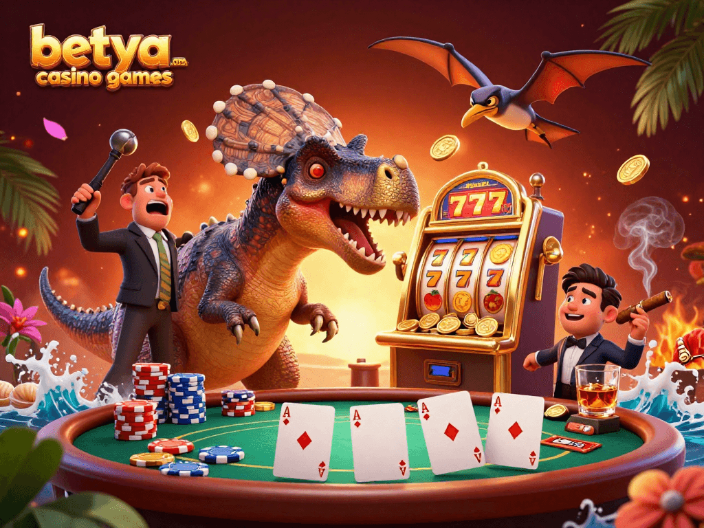 Experience thrilling action with betya.com casino games featuring vibrant dino characters and slot machine fun!