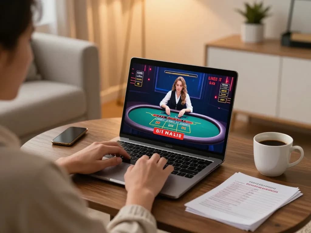 Engaging in online gaming at open88.com with live dealer table on screen while taking strategic notes.