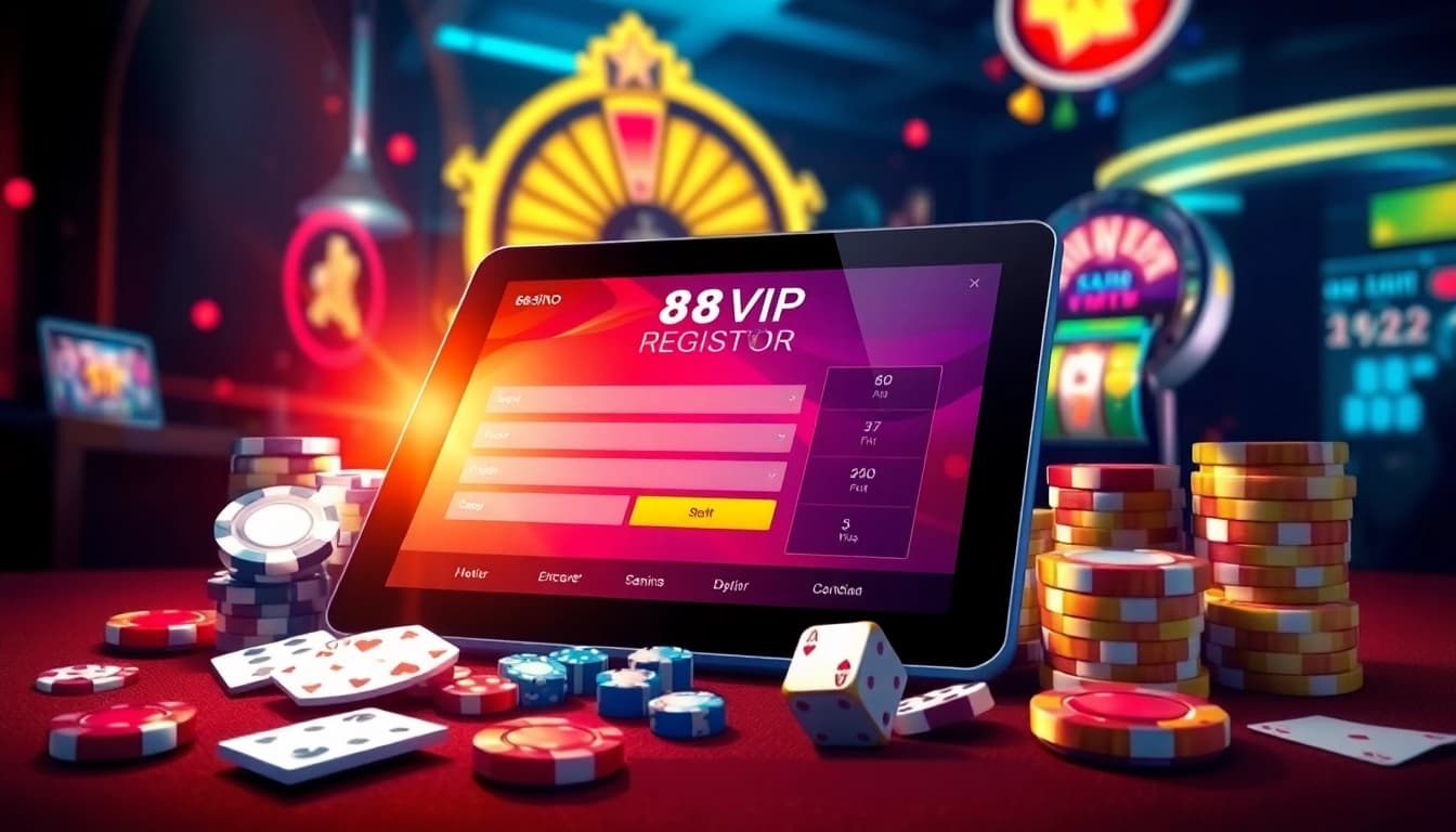 Register for Đăng Ký Nhà Cái 68VIP with an engaging casino interface and vibrant gaming elements.