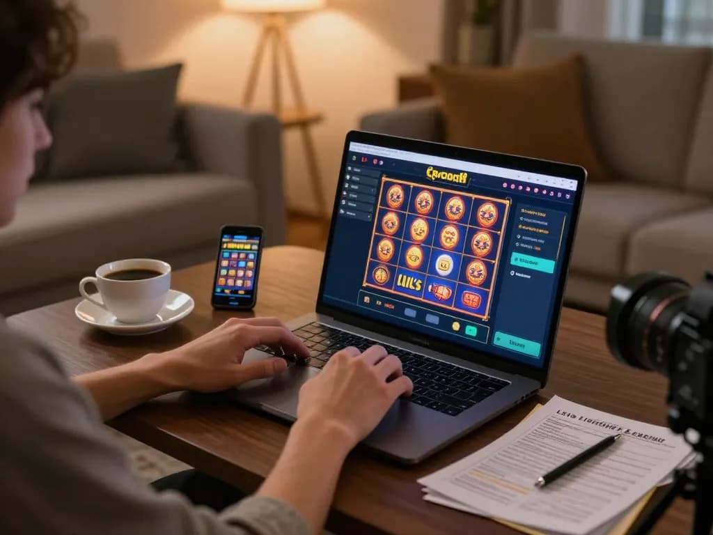 Player engaging in online gambling at go8 casino on laptop and smartphone, showcasing gaming strategies.