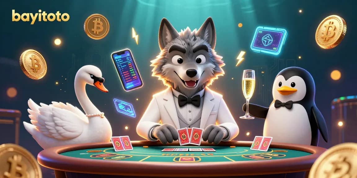 Experience the thrill of bayitoto with animated casino characters at a vibrant baccarat game.