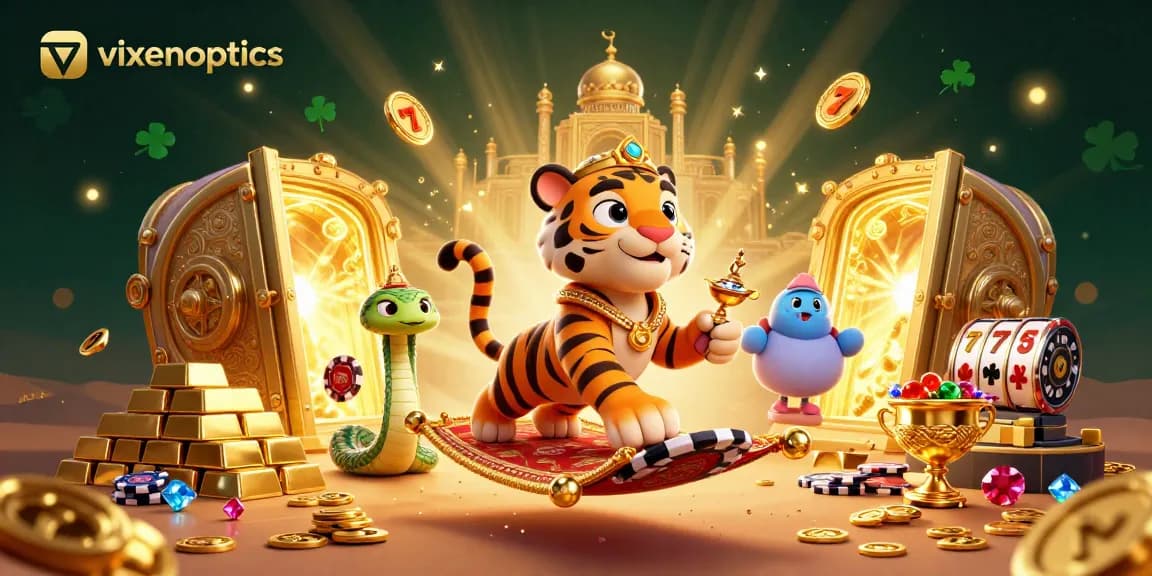 Join the adventure at vixenoptics as the tiger sultan flies through a sparkling casino world.