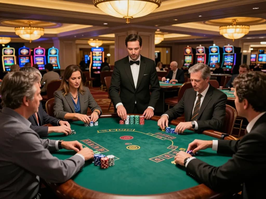 Players engaging in strategic blackjack at a prestigious casino with dash88 atmosphere.