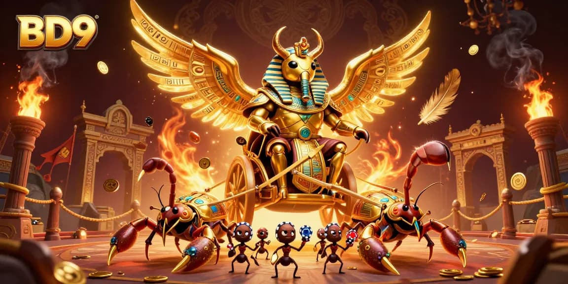 Engage with thrilling games at BD9 as the golden scarab beetle leads an exciting adventure.