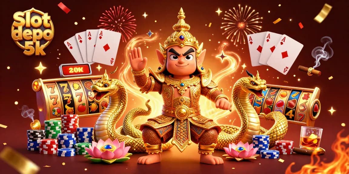 Engage in Slot depo 5k with vibrant casino illustration featuring slot reels and rich characters.