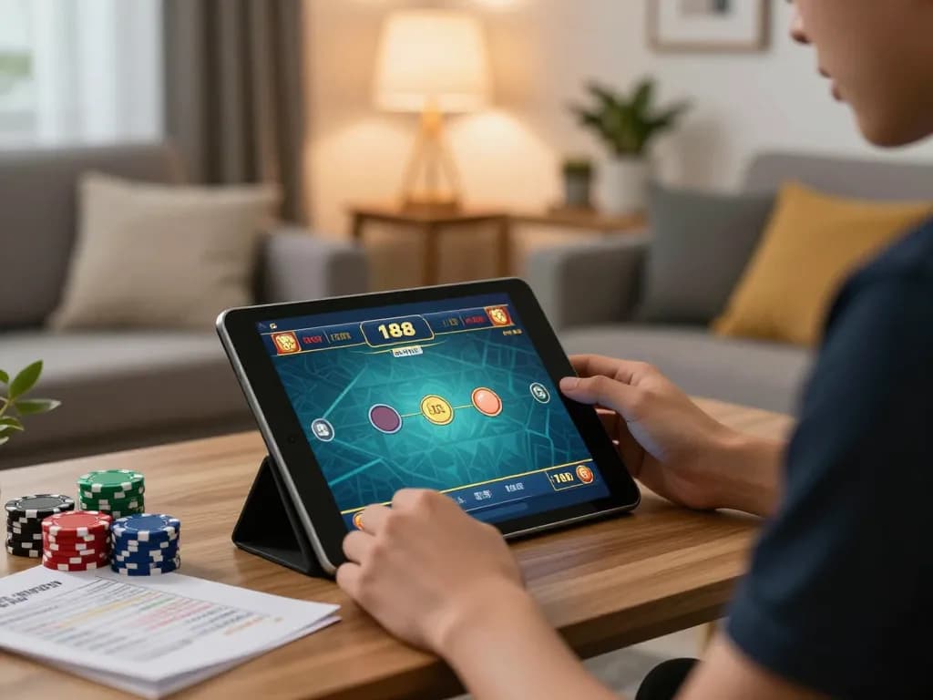 Engaging in the n188 game on a tablet at home highlighting online casino excitement