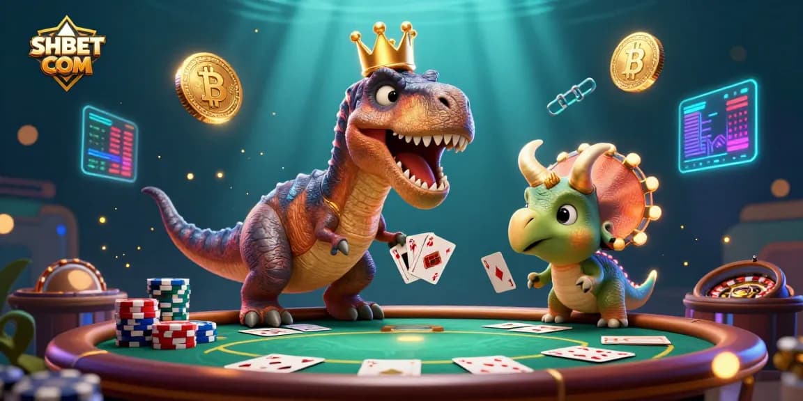 Play exciting games at SHBET COM with dynamic casino visuals featuring friendly dinosaurs.