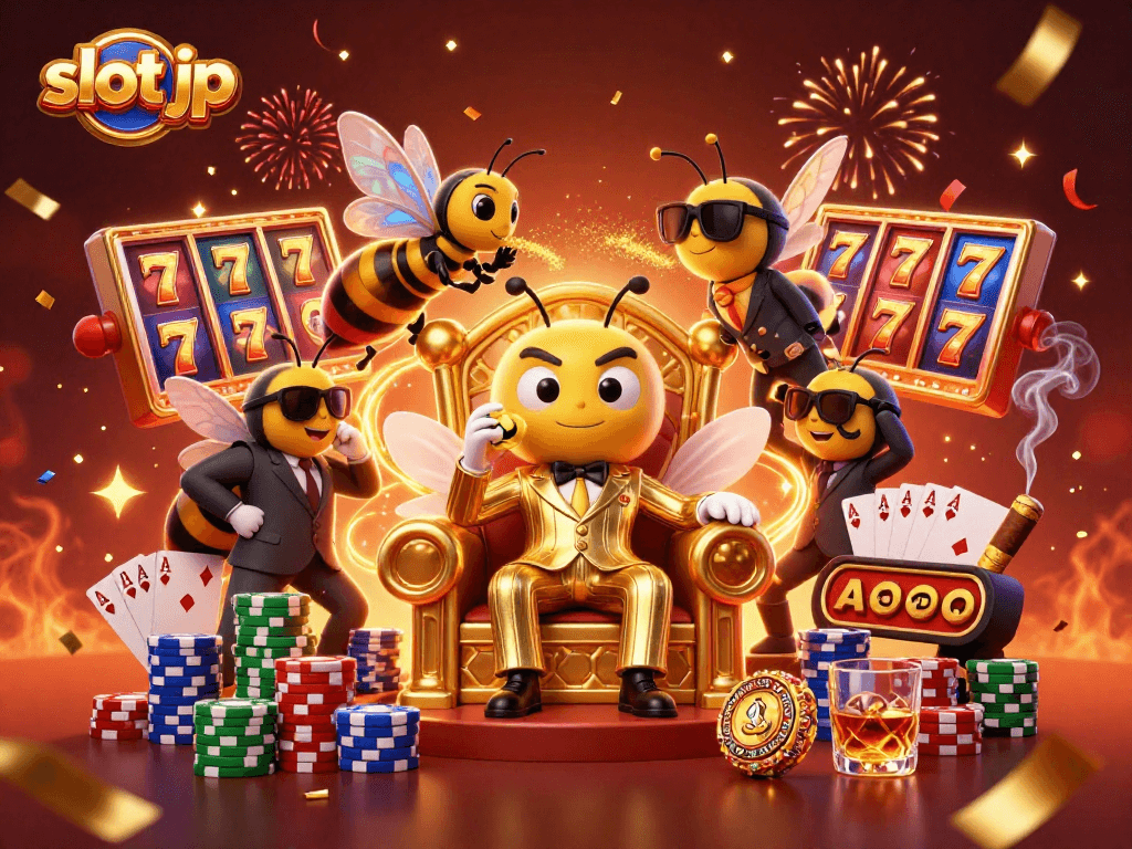 Engage with slot jp at a vibrant casino scene featuring a bumblebee mob boss and rich game elements.