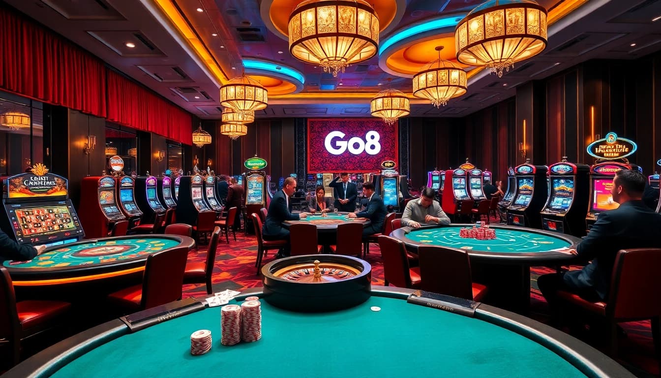 Experience Go8's thrilling casino atmosphere with exciting games and luxury ambiance.