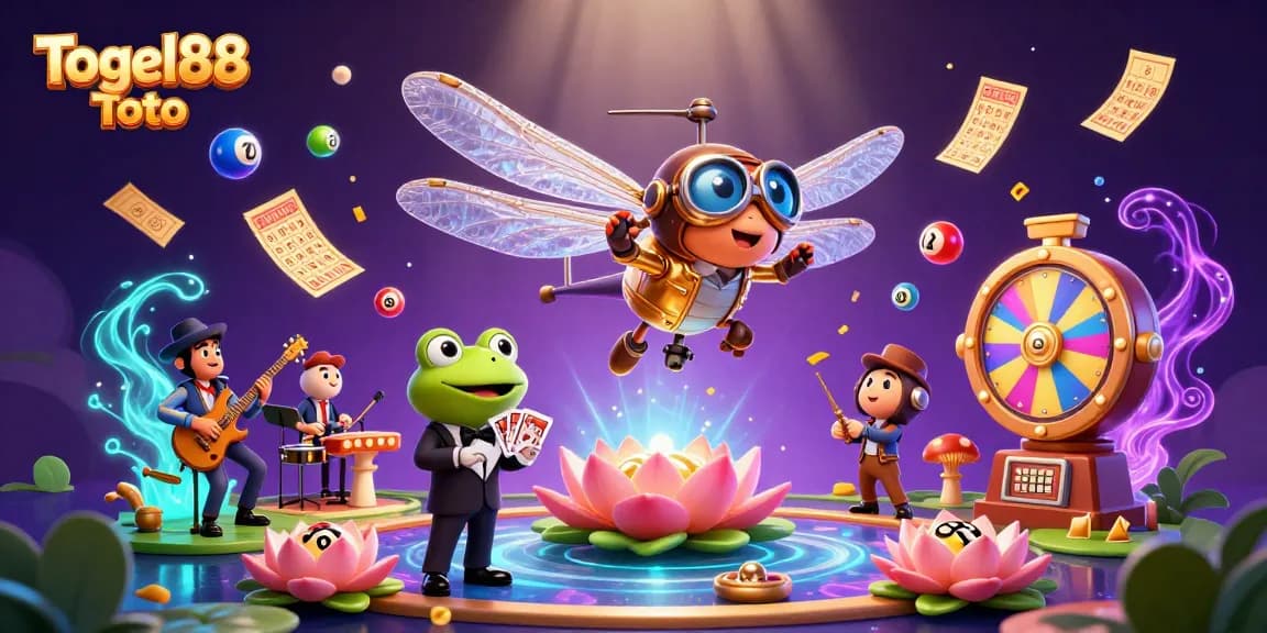 Engage with Togel88 Toto lottery fun featuring a vibrant casino scene with unique characters.