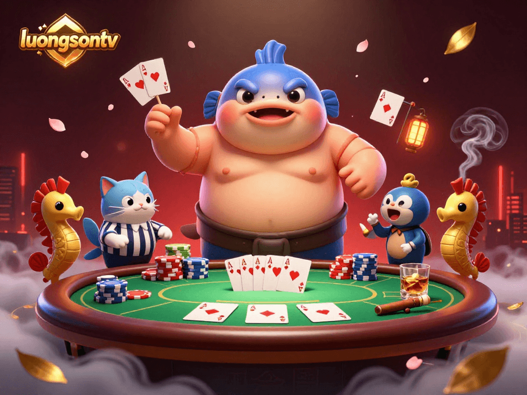 Experience the excitement of gambling with luongsontv featuring vibrant 3D fish characters in a packed casino scene.