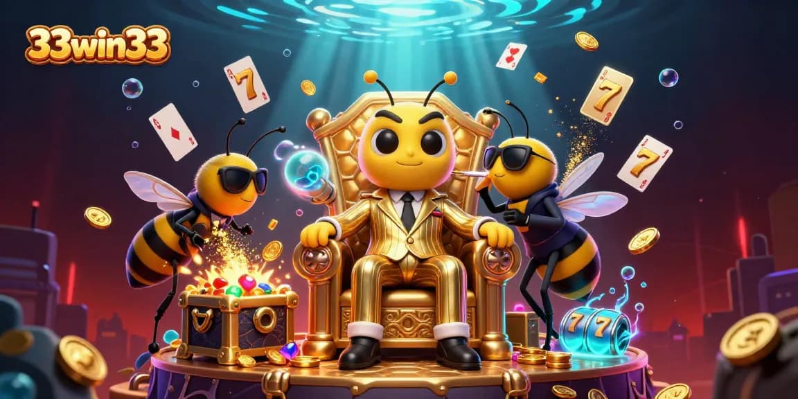 Experience the vibrant 33win33 casino scene with engaging slot reels amid dynamic characters.
