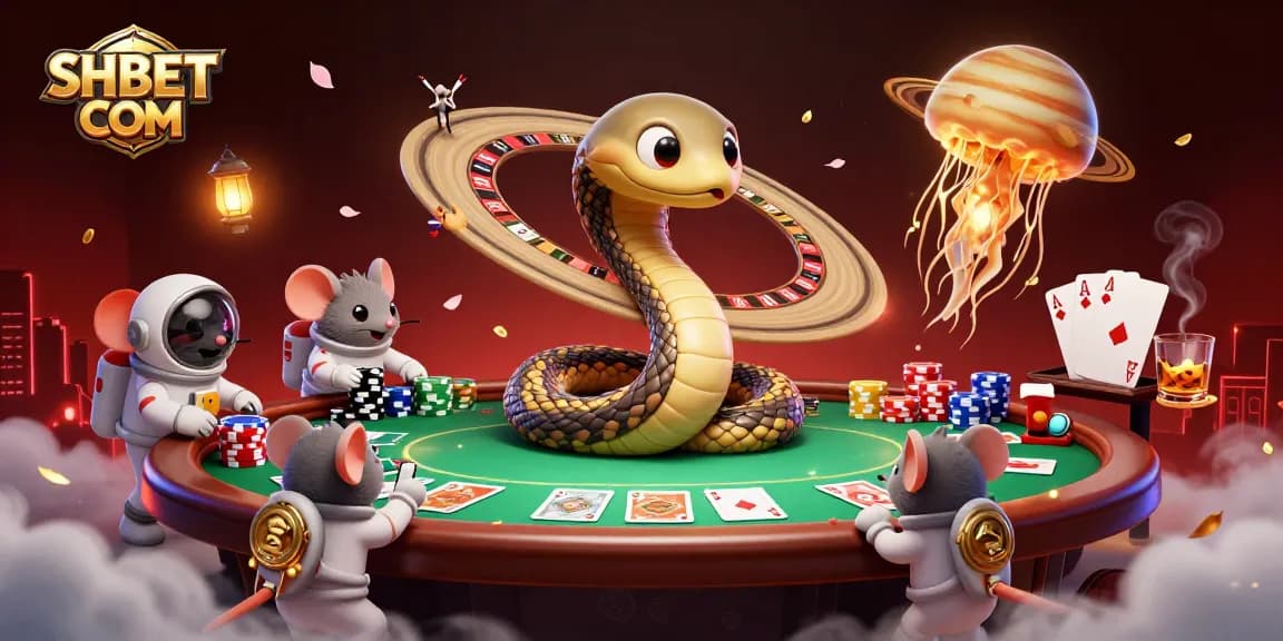 Engage with the thrilling scene at SHBET COM, where astronaut mice bet in a cosmic casino.