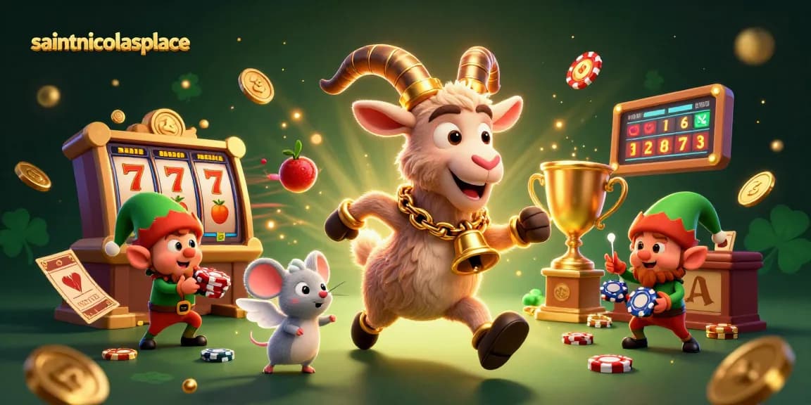 Experience thrilling gameplay at saintnicolasplace casino with festive characters amidst dynamic slot action.