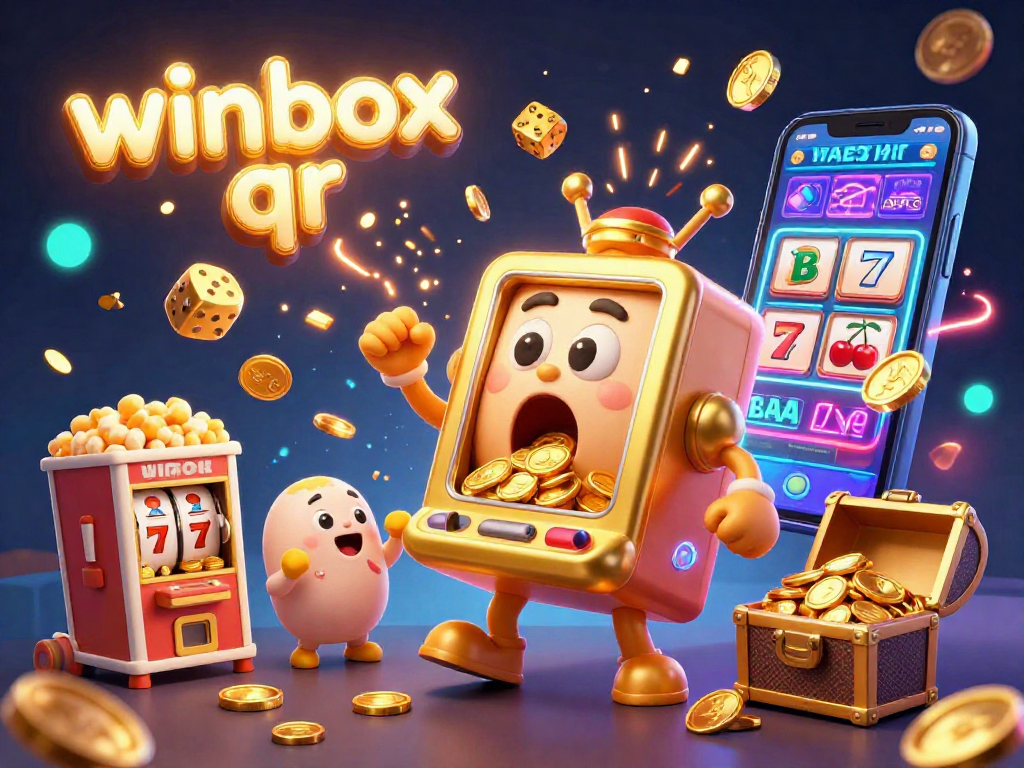 Spin and win with Winbox QR as the golden slot machine celebrates a jackpot surrounded by cheering baby slots.