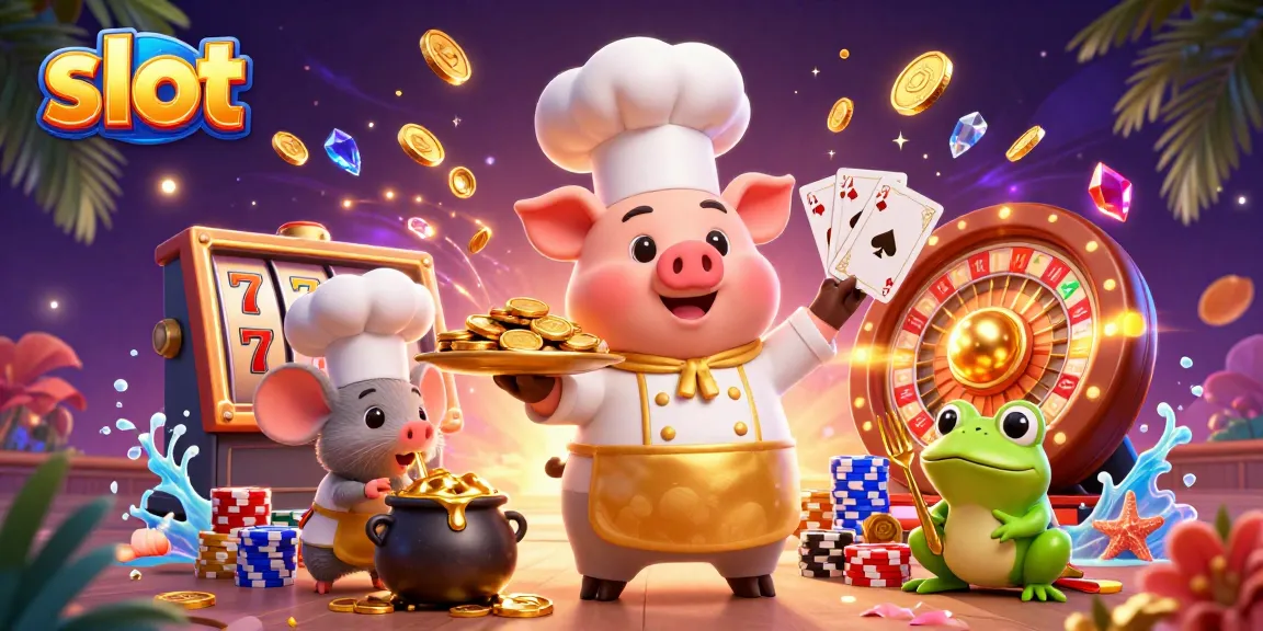 Experience thrilling slot action with golden coins and vibrant symbols in this lively illustration.