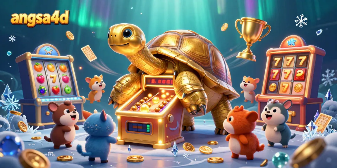 Play exciting slots with angsa4d as a golden tortoise pinball machine animates in a vibrant casino.