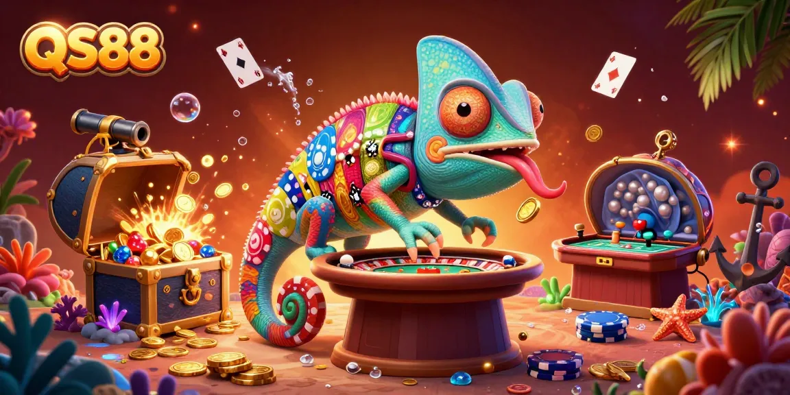 Experience the thrilling excitement of QS88 with a vibrant casino illustration featuring unique characters and dynamic gaming elements.