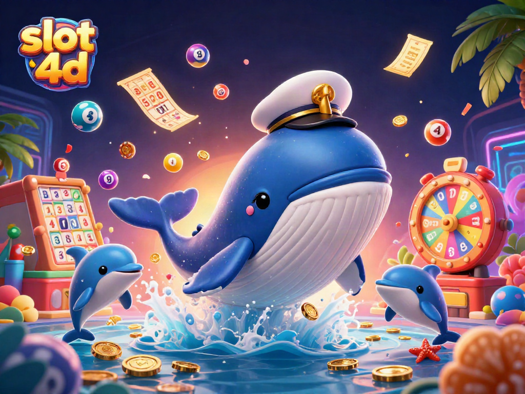 Menangkan slot 4d dengan ilustrasi keceriaan kartun yang menampilkan paus, narwhal, dan lumba-lumba dalam permainan.