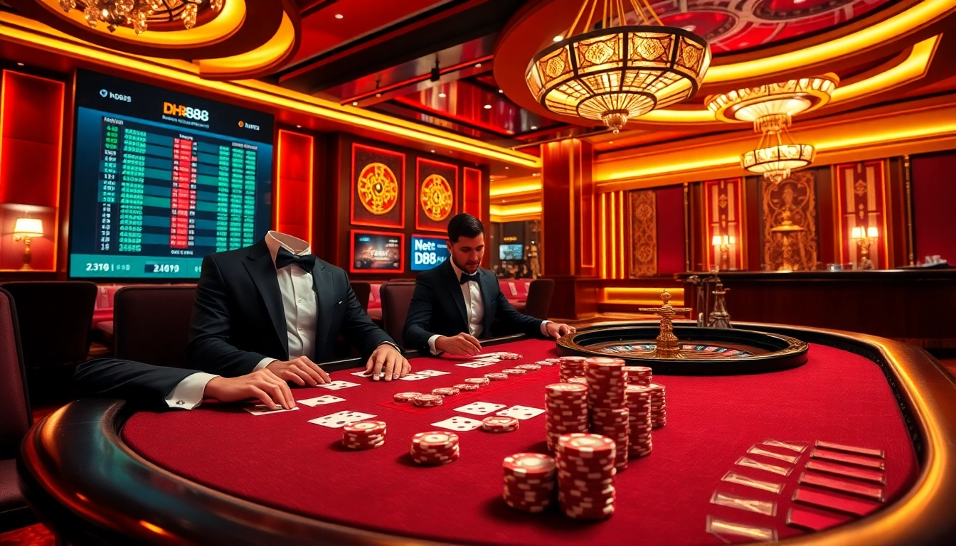High-stakes poker scene at DH88 casino showcasing luxury gaming environment.