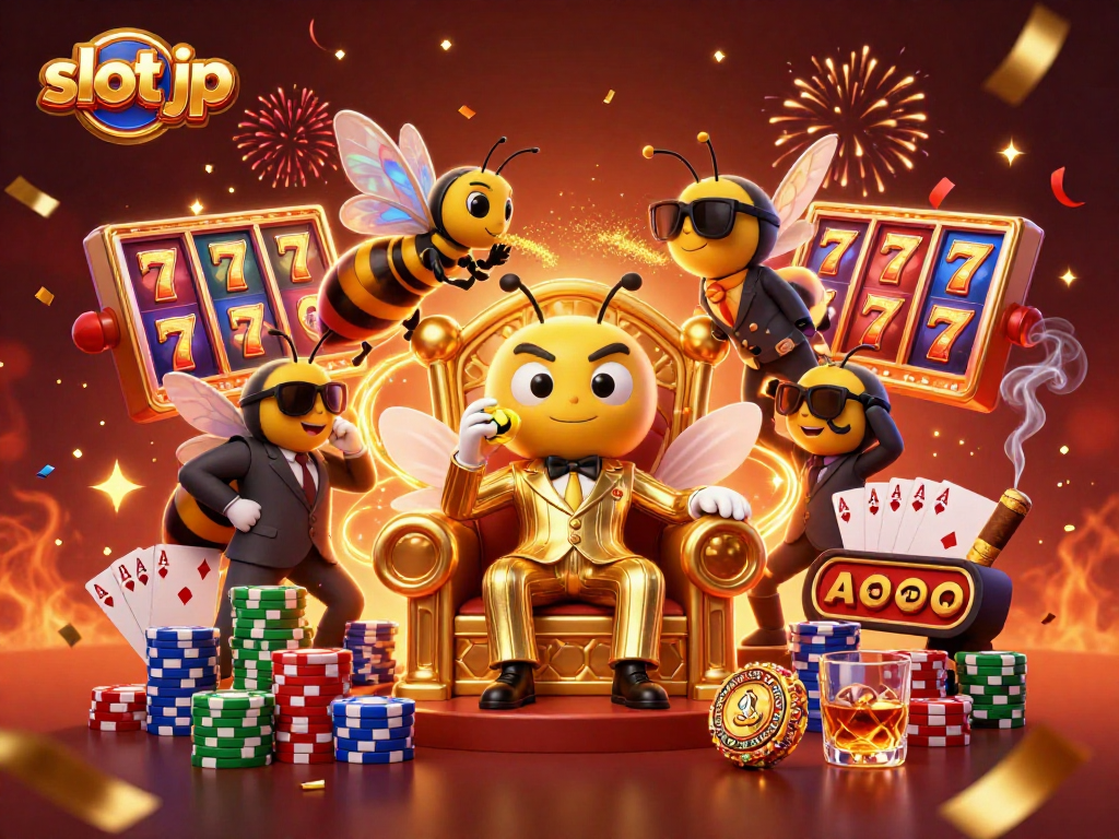 Engage with slot jp at a vibrant casino scene featuring a bumblebee mob boss and rich game elements.