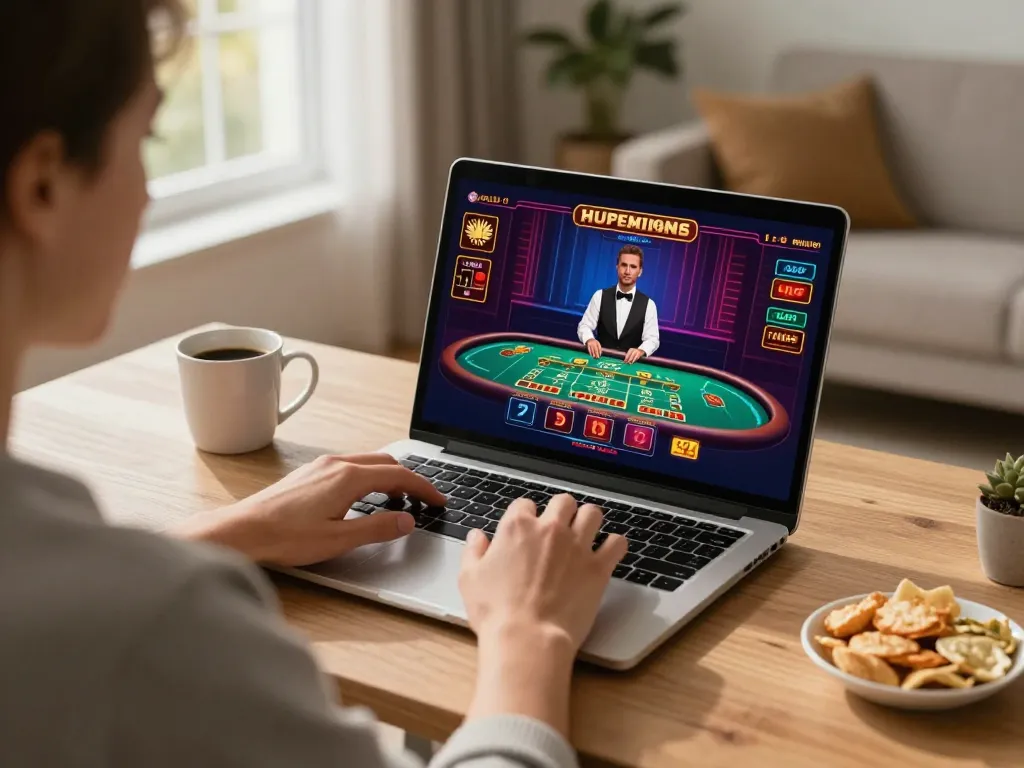 Engaging in strategy at fun79 while playing online live casino from home desk.