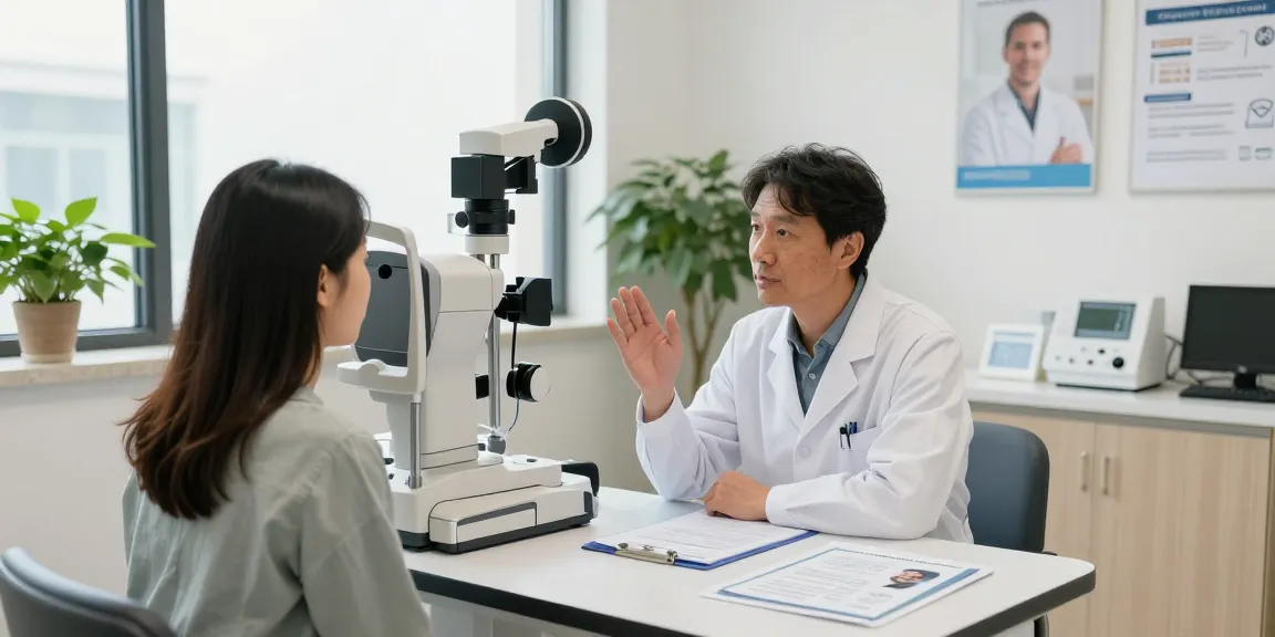 Patient consultation on lasek bródnowski mapa in modern eye care clinic.