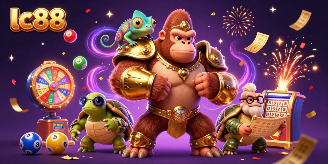 Engage in thrilling gameplay at lc88, showcasing colorful lottery balls and vibrant casino elements.