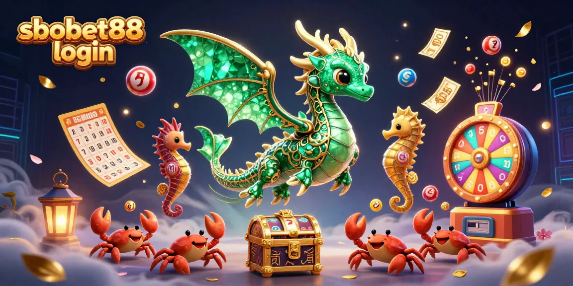 Experience thrilling sbobet88 login with vibrant 3D casino-themed illustration showcasing dynamic game elements.
