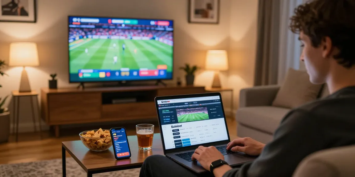 Betebet betting experience with a player engaging in online bets in a cozy living room.
